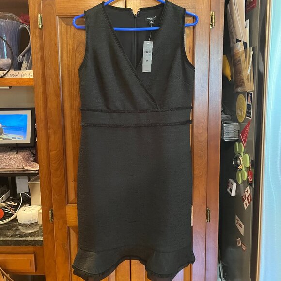 NWT Ann Taylor 6P Black Tweed Flounce Mini Dress - Picture 1 of 3